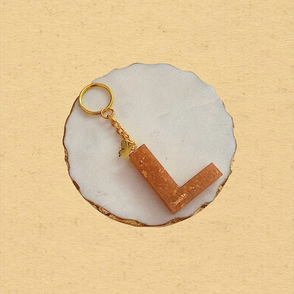 Custom Letter “L” Butterfly Key Chain - Peach Gold